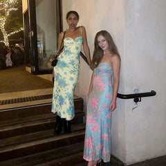 Printing Slip Dress Slim Waist Hip for