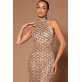 Backless Nightclub Party Formal Dress Rhinestone Sequined Transparent Dress