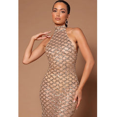 Backless Nightclub Party Formal Dress Rhinestone Sequined Transparent Dress