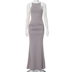 Solid Color Bare Back High Waist Sling Dress