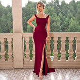 Solid Color Tied Backless Slit Camisole Gown Maxi Dress
