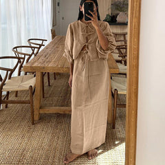 Vestido de té retro para conjunto de camisa de manga abullonada de verano