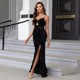 Suspender Evening Dress Split Thigh Sequined Camouflage Dress