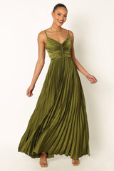V neck Elegant Graceful Sling Backless Long Pleated Dress