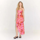 Backless Bandage Slit Printing Dress Printing Slip Dress