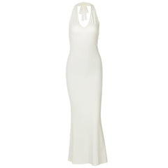 Maxikleid mit V-Ausschnitt, Neckholder, rückenfrei, figurbetont, einfarbig