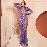 Vestido ajustado y roto con estampado de diamantes de imitación