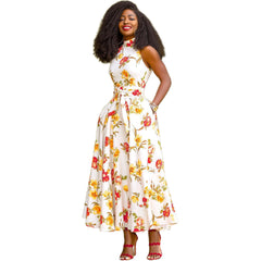 Half Turtleneck Floral Printed A line Dress for