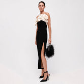 Black White Folding Fan Shape Strapless Dress Backless