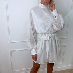 Solid Color Evening DressSequ High Waist Dress High Class Elegant