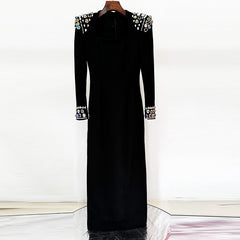 Elegant Heavy Industry Gem Diamond Long Sleeve Maxi Dress Formal Dress