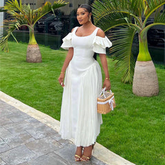 Elegant Elegant U Neck Ruffle Sleeve High Waist Oversized Swing Dress