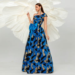 High End Sleeveless Elegant One Shoulder Diagonal Collar Cocktail Lace Up Evening Dress Bridesmaid Dress Large Swing