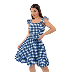 Fresh Sweet Plaid Sling Square Collar Dress