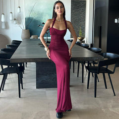Halter Stitched Backless Slim Fit Sheath Dress