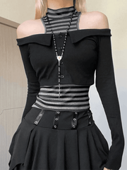 Set aus schulterfreiem Langarmoberteil und gestreiftem Tanktop