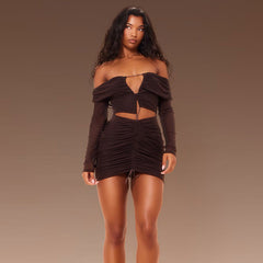 Off Shoulder Collar Cutout Pleated Lace Up Backless Dress