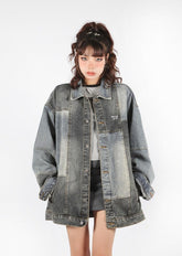 Patchwork-Jeansjacke im Oversize-Stil
