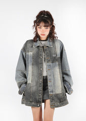 Chaqueta vaquera oversize con patchwork