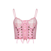 Rosa Spitzen-Netztop