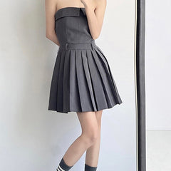 Pleated Mini Dress in Gray
