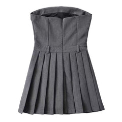 Pleated Mini Dress in Gray