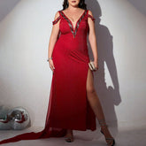 Plus Size Dress Deep V Plunge Neck Slim Fit Small Trailing Dress Halter Dress