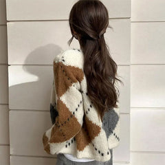Preppy Aesthetic Argyle Cardigan