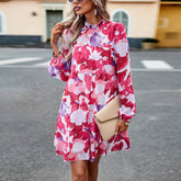 Print Dress Elegant Long Sleeve Short Dress