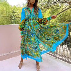 Cárdigan estampado con cordones, cuello amplio y manga larga, artesanía amplificada