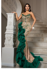 Mermaid Beaded Crystals Tassel Tulle Prom Dress