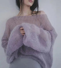 Mesh-Strickpullover mit Puffärmeln