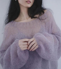 Mesh-Strickpullover mit Puffärmeln