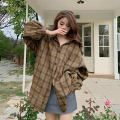 Kariertes Hemd mit Puffärmeln