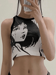 Kurzes Tanktop mit Punk-Girl-Print