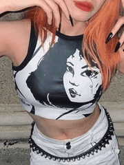 Kurzes Tanktop mit Punk-Girl-Print