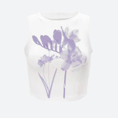 Camiseta sin mangas con flores moradas