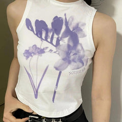 Camiseta sin mangas con flores moradas