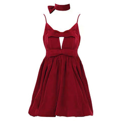 Vestido halter de terciopelo rojo