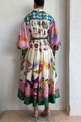 Vestido holgado de manga larga con estampado de vuelo, plisado y estilo palacio francés retro, de gran tamaño, con artesanía amplificada