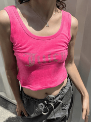 Kurzes Tanktop mit Strass-Buchstaben