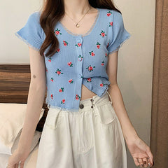 Rosa geripptes Oberteil mit Knopfleiste