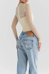 Gerüschtes, transparentes Netzoberteil mit Reißverschluss