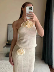 Knitted Crochet Slim Halter Beachwear Cover-Up Dress