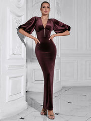 Backless Puff Lantern Sleeve Maxi Dress