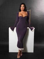 Patchwork Square Collar Evening Fishtail Dress