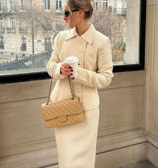 Solid Stand Collar Jackets and Skirts Suit