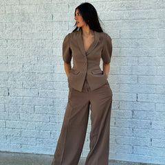 Solid Blazer Pants Set Wide Leg Trousers Outfit