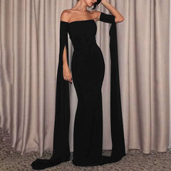 Strapless Extra-long Flare Sleeves Dress