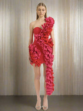 Solid Ruffles One Shoulder Strips Prom Mini Dress